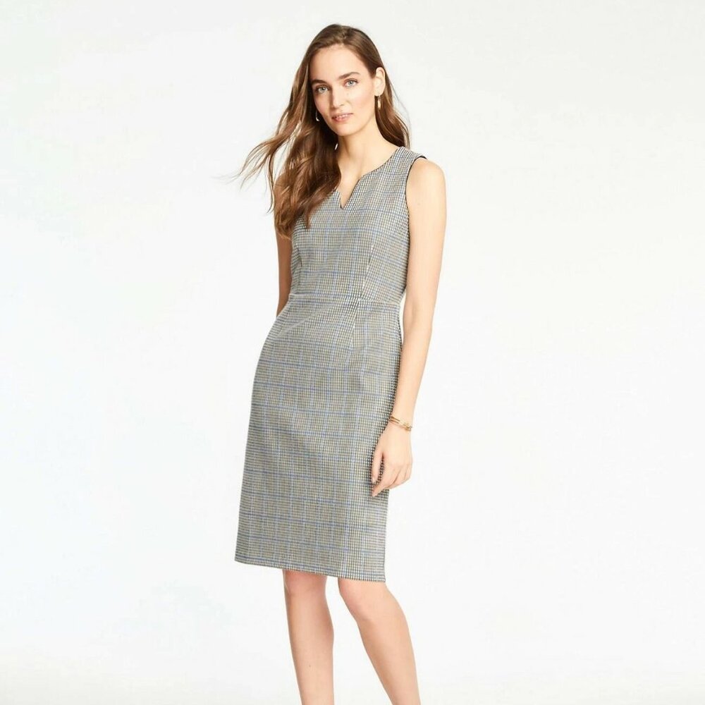 ANN TAYLOR - PLAID KNIT SHEATH DRESS SIZE 0; Work Dress, Office, Professional